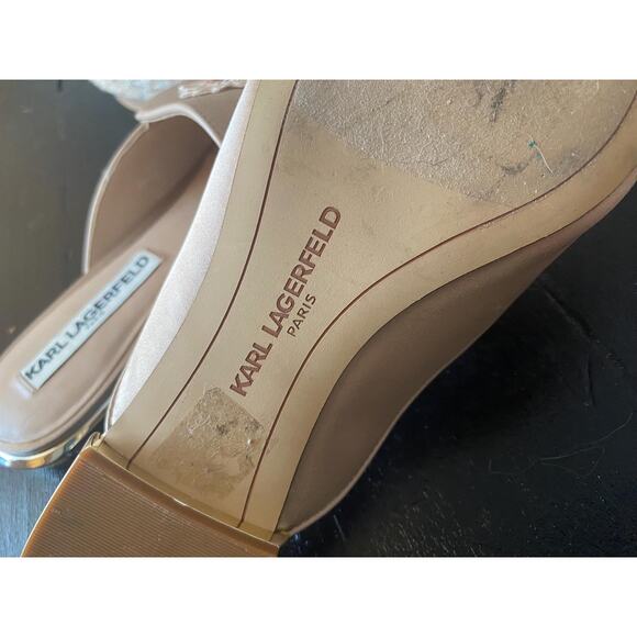 Karl Lagerfeld pink satin embroidered mules, size 6.5 - Picture 6 of 6